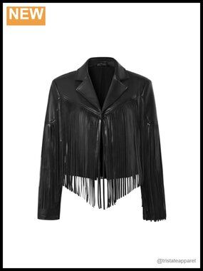 Women Faux Leather Fringe Jacket Western Cowgirl Crop Moto Country Concert